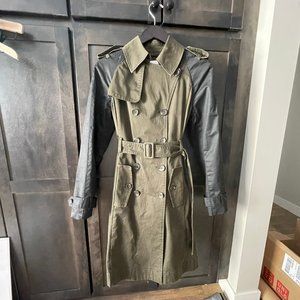 Altuzarra Two Tone Olive Trench Coat Double Breasted Back Detail Size XS
